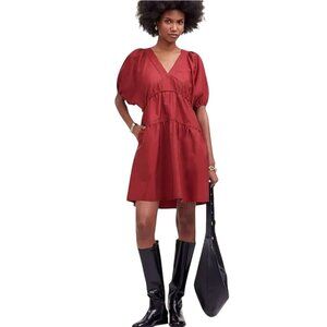 Madewell NWT Puff Sleeve Mini Dress Poplin On Claret 2024 Size M